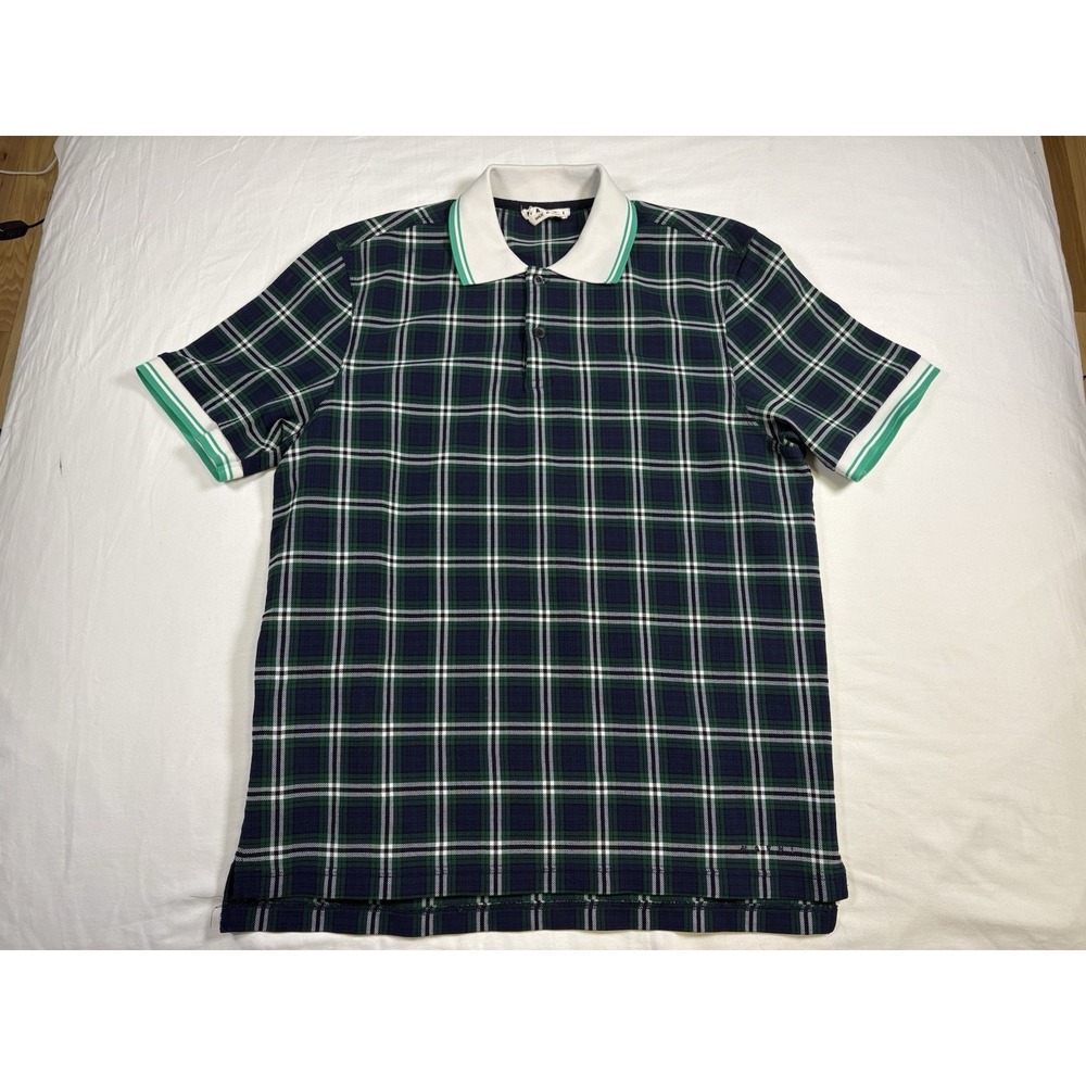 MARNI Italy Plaid Knit Polo Shirt IT 44 Fits US Medium 21 P2P Green Tartan 2019